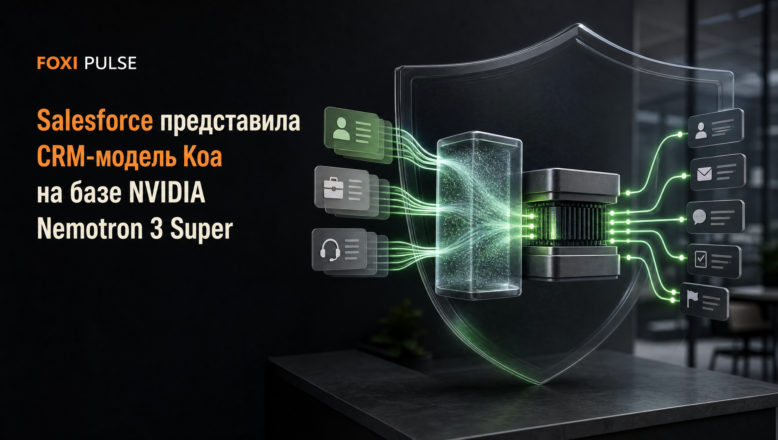 Карточки CRM проходят через слой синтетических данных в вычислительное ядро Koa и складываются в связанные рабочие действия.